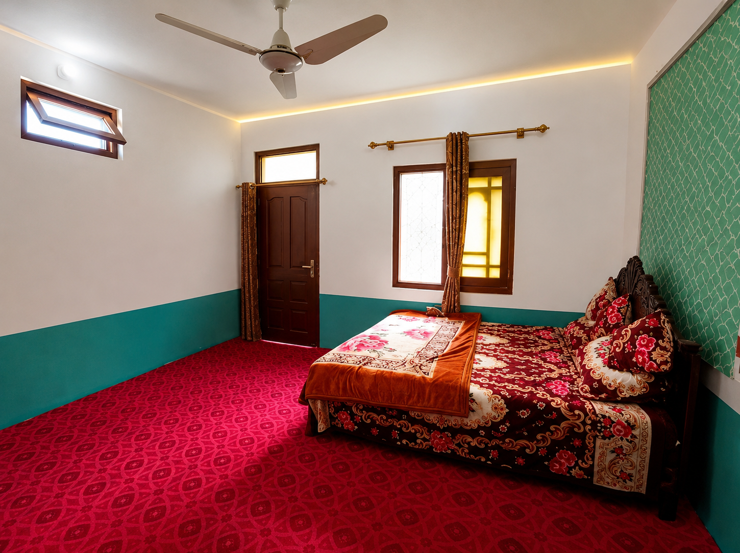 Leepa View Guest House surrounded by lush green mountains and rice terraces of Leepa Valley